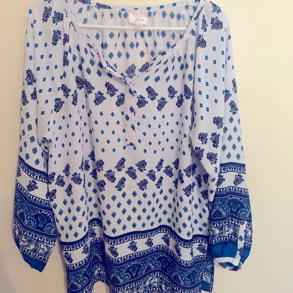 Large long sleeve tunic blouse with fun pattern